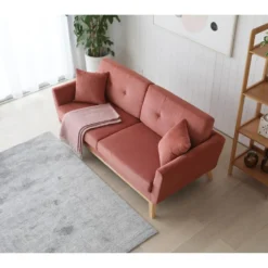 Hoga Velours Côtelé Écureuil Canapé Scandinave 3 Places + 2 Coussins -Promos Chesteris Boutique canape 15008079