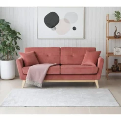 Hoga Velours Côtelé Écureuil Canapé Scandinave 3 Places + 2 Coussins -Promos Chesteris Boutique canape 15008081