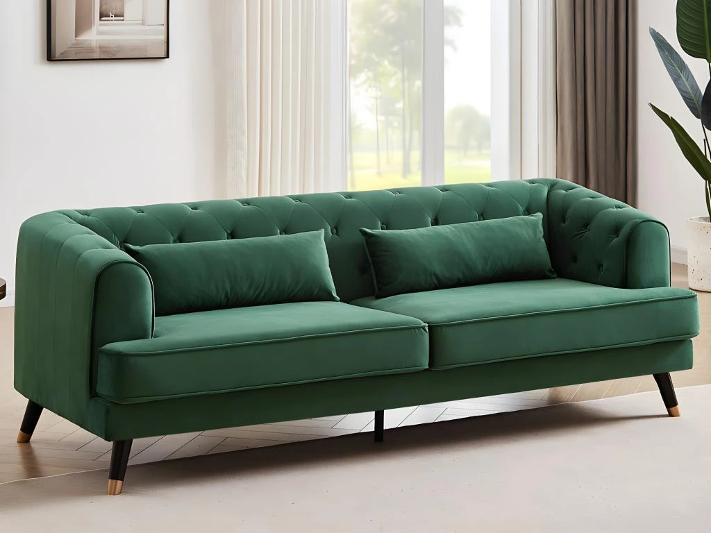 Canapé 3 Places En Velours Vert Sapin CAMBO 7 Canapé 3 Places En Velours Vert Sapin CAMBO – Image 7