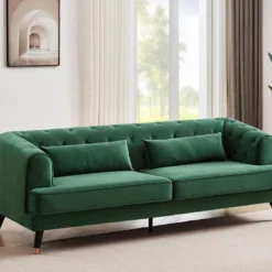 Canapé 3 Places En Velours Vert Sapin CAMBO
