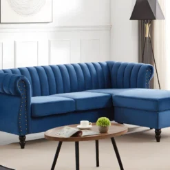 Canapé D'angle Réversible En Velours Bleu Roi TRUMBO -Promos Chesteris Boutique canape 15073405