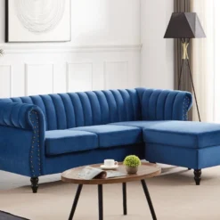 Canapé D'angle Réversible En Velours Bleu Roi TRUMBO