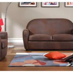 Canapé 2/3 Places Microfibre Aspect Cuir Vieilli Club VICTORY II -Promos Chesteris Boutique canape 15169