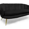 Canapé Style Coquillage 3 Places Brenda Velours Noir Pieds Or