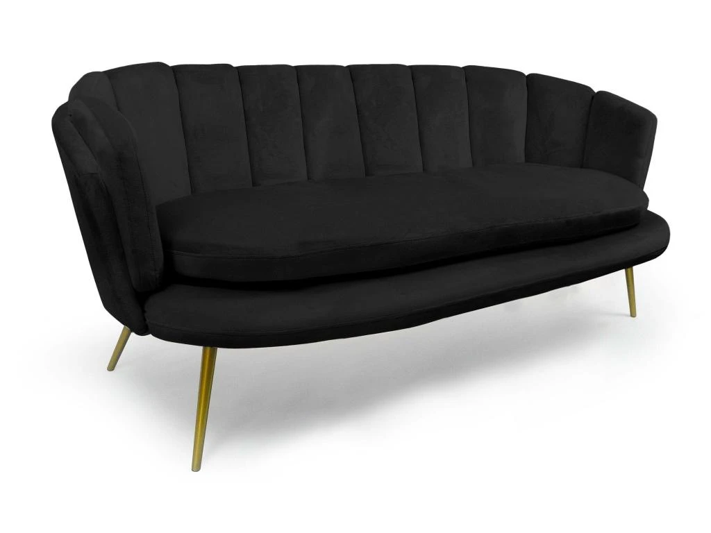 Canapé Style Coquillage 3 Places Brenda Velours Noir Pieds Or 1 Canapé Style Coquillage 3 Places Brenda Velours Noir Pieds Or