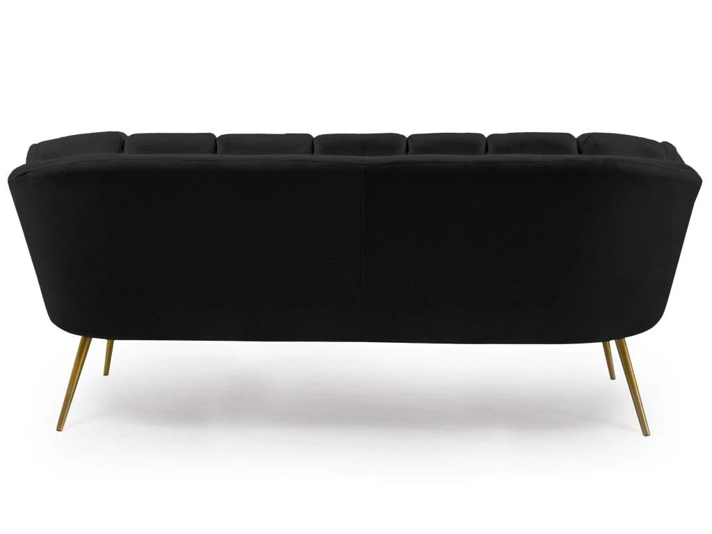 Canapé Style Coquillage 3 Places Brenda Velours Noir Pieds Or 4 Canapé Style Coquillage 3 Places Brenda Velours Noir Pieds Or – Image 4
