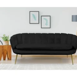 Canapé Style Coquillage 3 Places Brenda Velours Noir Pieds Or 9 Canapé Style Coquillage 3 Places Brenda Velours Noir Pieds Or -Promos Chesteris Boutique canape 15600225