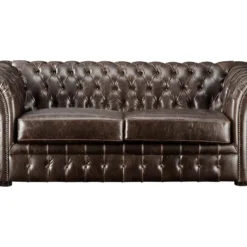 Canapé 2 Places Chesterfield CLOTAIRE 100% Cuir Vieilli