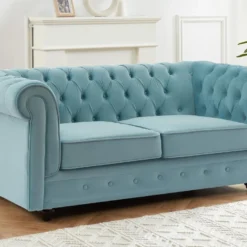 Canapé 2 Places En Velours Bleu Pastel CHESTERFIELD -Promos Chesteris Boutique canape 15689393