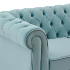 Canapé 2 Places En Velours Bleu Pastel CHESTERFIELD -Promos Chesteris Boutique canape 15689427