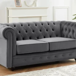 Canapé 2 Places En Velours Anthracite CHESTERFIELD -Promos Chesteris Boutique canape 15690005