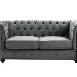 Canapé 2 Places En Velours Anthracite CHESTERFIELD -Promos Chesteris Boutique canape 15690025