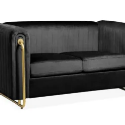 Canapé 2 Places Art Déco Edward Cadre En Métal Doré Et Velours Noir
