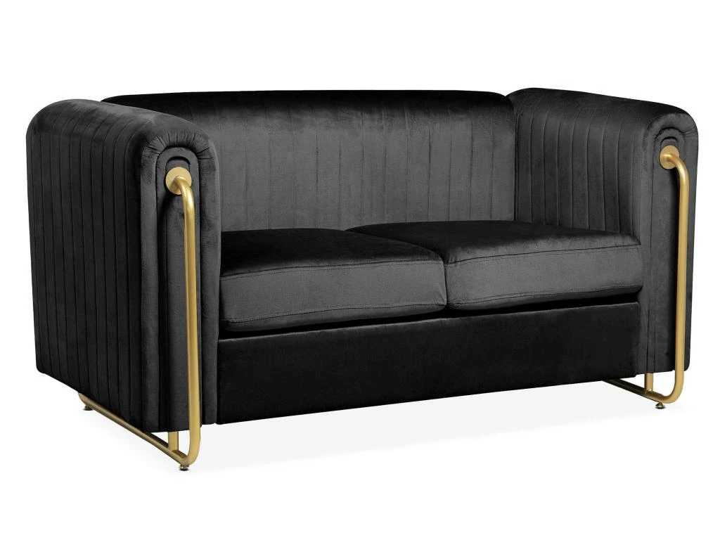 Canapé 2 Places Art Déco Edward Cadre En Métal Doré Et Velours Noir 1 Canapé 2 Places Art Déco Edward Cadre En Métal Doré Et Velours Noir