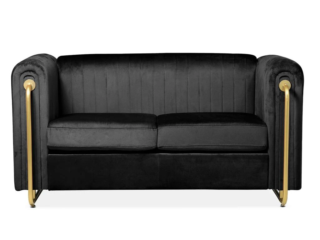 Canapé 2 Places Art Déco Edward Cadre En Métal Doré Et Velours Noir 2 Canapé 2 Places Art Déco Edward Cadre En Métal Doré Et Velours Noir – Image 2