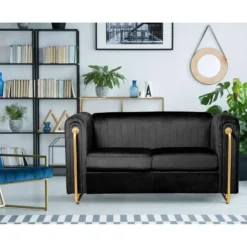 Canapé 2 Places Art Déco Edward Cadre En Métal Doré Et Velours Noir 9 Canapé 2 Places Art Déco Edward Cadre En Métal Doré Et Velours Noir -Promos Chesteris Boutique canape 15793099