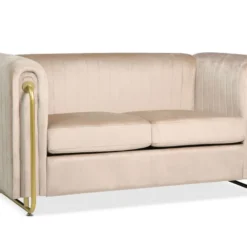 Canapé 2 Places Art Déco Edward Cadre En Métal Doré Et Velours Taupe Clair