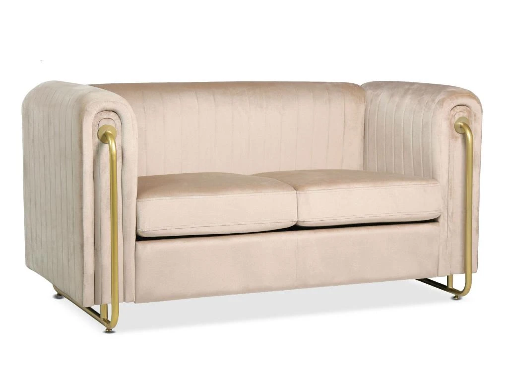 Canapé 2 Places Art Déco Edward Cadre En Métal Doré Et Velours Taupe Clair 1 Canapé 2 Places Art Déco Edward Cadre En Métal Doré Et Velours Taupe Clair