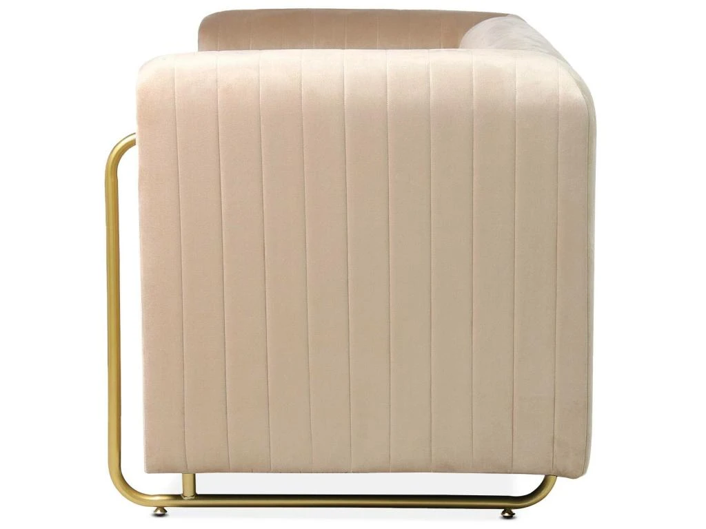 Canapé 2 Places Art Déco Edward Cadre En Métal Doré Et Velours Taupe Clair 4 Canapé 2 Places Art Déco Edward Cadre En Métal Doré Et Velours Taupe Clair – Image 4