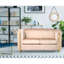 Canapé 2 Places Art Déco Edward Cadre En Métal Doré Et Velours Taupe Clair 9 Canapé 2 Places Art Déco Edward Cadre En Métal Doré Et Velours Taupe Clair -Promos Chesteris Boutique canape 15793139