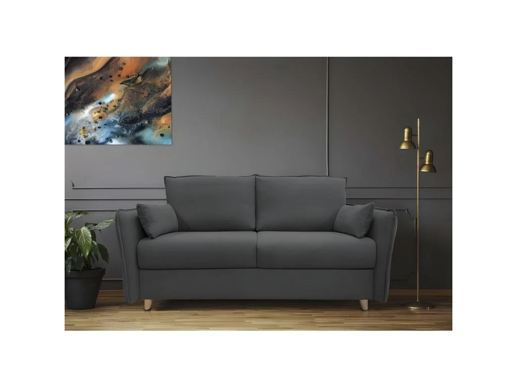 OLLIE Canapé Convertible 3 Places Noir Matelas Dunlopillo 140cm 2 OLLIE Canapé Convertible 3 Places Noir Matelas Dunlopillo 140cm – Image 2