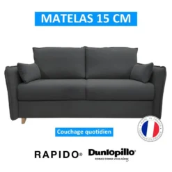 OLLIE Canapé Convertible 3 Places Noir Matelas Dunlopillo 140cm 11 OLLIE Canapé Convertible 3 Places Noir Matelas Dunlopillo 140cm -Promos Chesteris Boutique canape 15901953