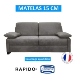 IMPALA BD Canapé Convertible 3 Places Taupe Matelas Simmons 140cm -Promos Chesteris Boutique canape 15902061