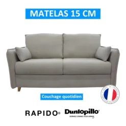 OLLIE Canapé Convertible 3 Places Taupe Matelas Dunlopillo 140cm -Promos Chesteris Boutique canape 15902707