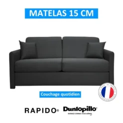 XENON Canapé Convertible 3 Places Noir Matelas Dunlopillo 140cm -Promos Chesteris Boutique canape 15902725