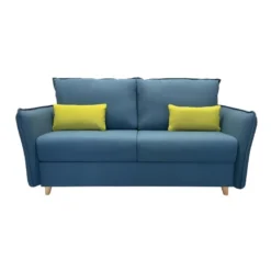 OLLIE Canapé Convertible 3 Places Bleu Matelas Dunlopillo 140cm