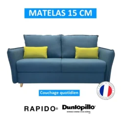 OLLIE Canapé Convertible 3 Places Bleu Matelas Dunlopillo 140cm -Promos Chesteris Boutique canape 15902887