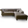 Canapé D'angle Brittish Velours Taupe Style Chesterfield
