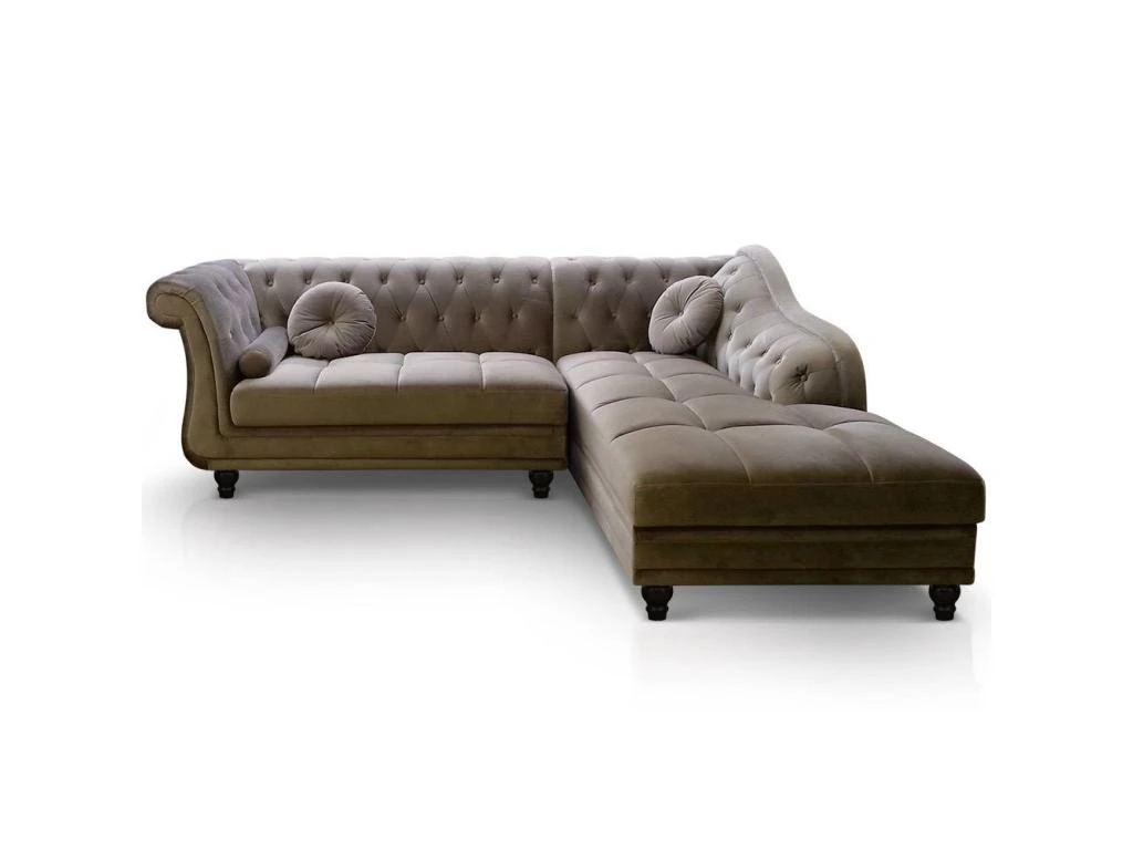 Canapé D'angle Brittish Velours Taupe Style Chesterfield 1 Canapé D'angle Brittish Velours Taupe Style Chesterfield