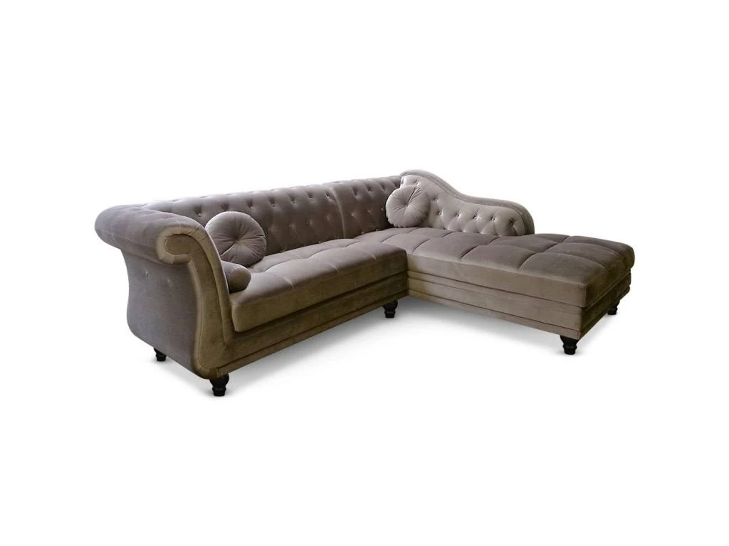 Canapé D'angle Brittish Velours Taupe Style Chesterfield 2 Canapé D'angle Brittish Velours Taupe Style Chesterfield – Image 2