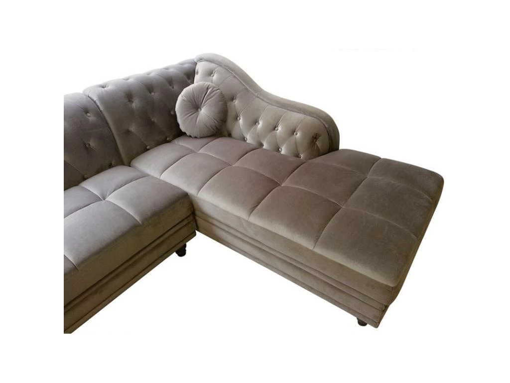 Canapé D'angle Brittish Velours Taupe Style Chesterfield 3 Canapé D'angle Brittish Velours Taupe Style Chesterfield – Image 3