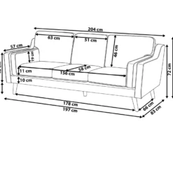 Canapé 3 Places En Cuir PU Gris LOKKA -Promos Chesteris Boutique canape 16180581