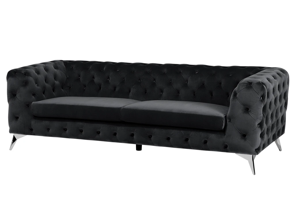 Canapé 3 Places En Velours Noir SOTRA 5 Canapé 3 Places En Velours Noir SOTRA – Image 5