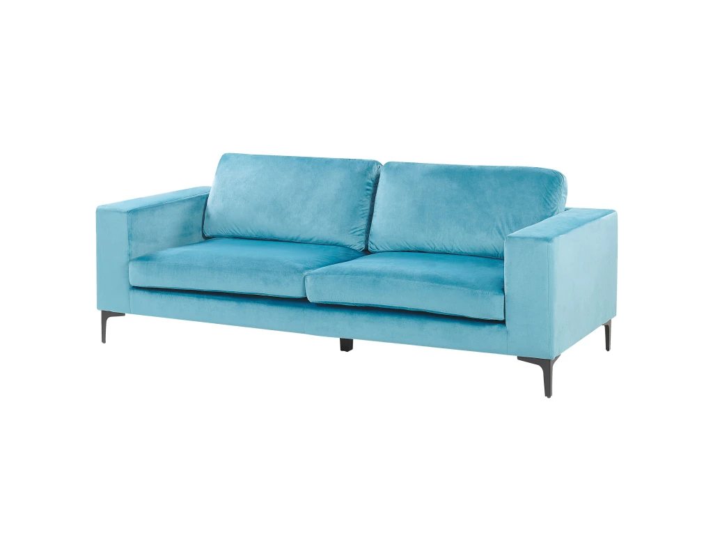 Canapé 3 Places En Velours Bleu Clair VADSTENA 4 Canapé 3 Places En Velours Bleu Clair VADSTENA – Image 4