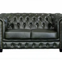 Canapé Chesterfield 2 Places BRENTON 100% Cuir De Buffle - Vert Empire