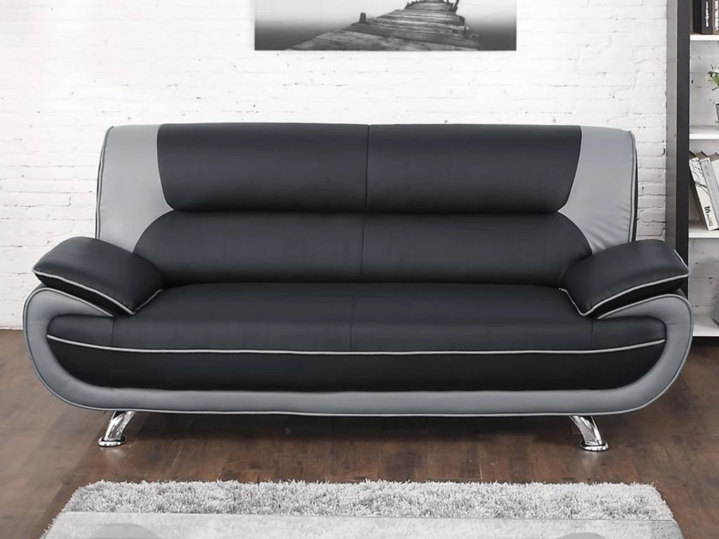 Canapé 3 Places En Simili NIGEL - Bicolore Noir Et Gris 1 Canapé 3 Places En Simili NIGEL - Bicolore Noir Et Gris