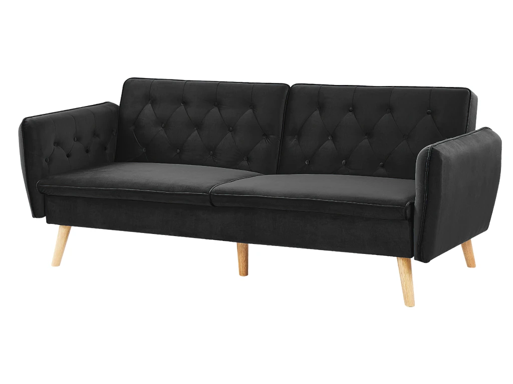 Canapé Convertible 2 Places En Velours Noir BARDU 5 Canapé Convertible 2 Places En Velours Noir BARDU – Image 5