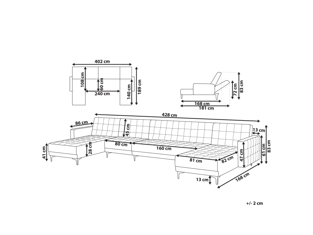 Canapé Panoramique Convertible En Velours Bleu Paon 6 Places ABERDEEN 3 Canapé Panoramique Convertible En Velours Bleu Paon 6 Places ABERDEEN – Image 3