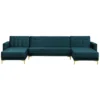 Canapé Panoramique Convertible En Velours Bleu Paon 5 Places ABERDEEN