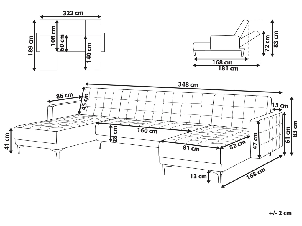 Canapé Panoramique Convertible En Velours Bleu Paon 5 Places ABERDEEN 3 Canapé Panoramique Convertible En Velours Bleu Paon 5 Places ABERDEEN – Image 3