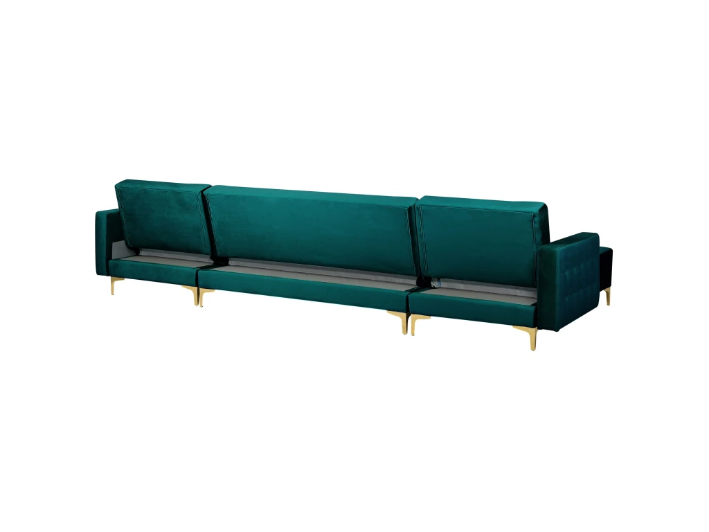 Canapé Panoramique Convertible En Velours Bleu Paon 5 Places ABERDEEN 7 Canapé Panoramique Convertible En Velours Bleu Paon 5 Places ABERDEEN – Image 7