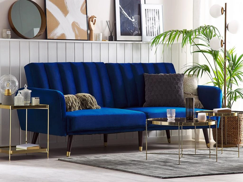 Canapé Convertible 3 Places En Velours Bleu Marine VIMMERBY 2 Canapé Convertible 3 Places En Velours Bleu Marine VIMMERBY – Image 2