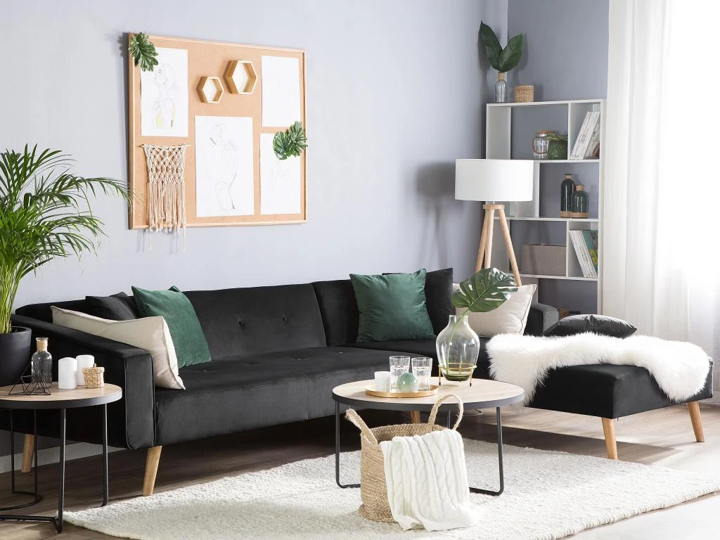 Canapé Convertible - Vadso - Velours, Noir 2 Canapé Convertible - Vadso - Velours, Noir – Image 2