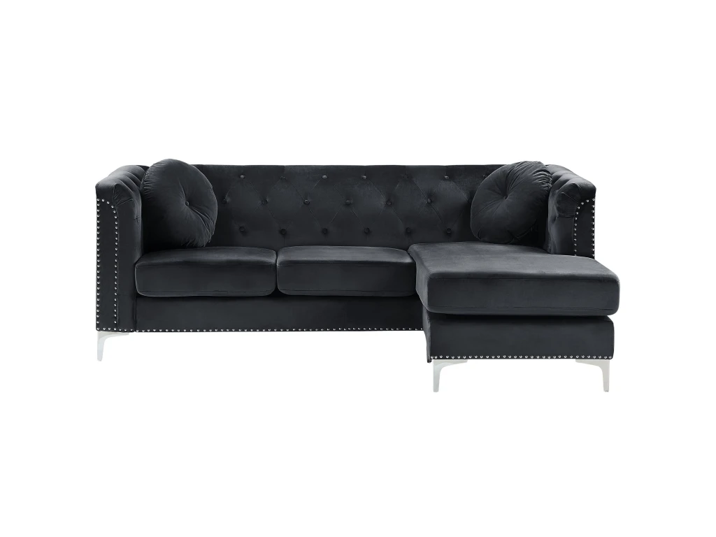 Canapé D'Angle Côté Gauche - Flen - En Velours, Noir 1 Canapé D'Angle Côté Gauche - Flen - En Velours, Noir