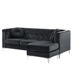 Canapé D'Angle Côté Gauche - Flen - En Velours, Noir 12 Canapé D'Angle Côté Gauche - Flen - En Velours, Noir -Promos Chesteris Boutique canape 16656107