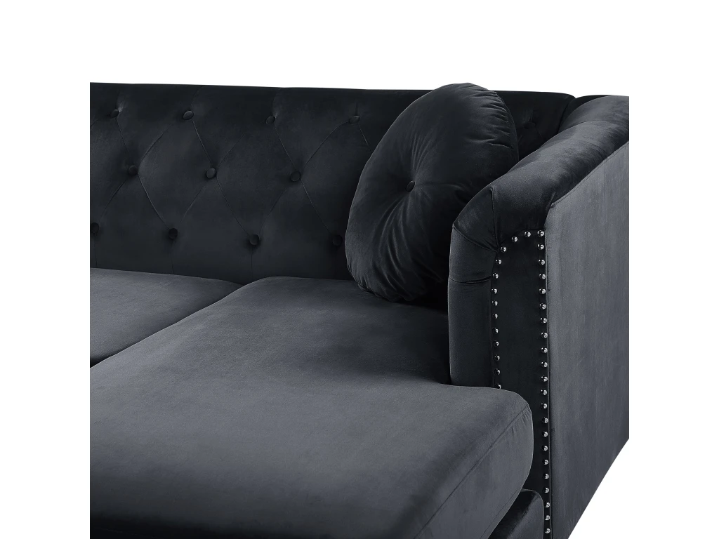 Canapé D'Angle Côté Gauche - Flen - En Velours, Noir 6 Canapé D'Angle Côté Gauche - Flen - En Velours, Noir – Image 6